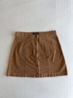 Corduroy Button Front Mini Skirt 70s Retro Brown Audrey 3 Plus 1 Womens Size S